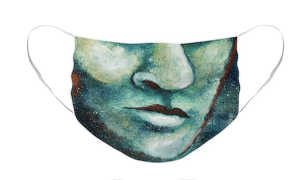 Buddha Face Mask featuring the painting Star Buddha of Teal Tranquility by Laura Iverson