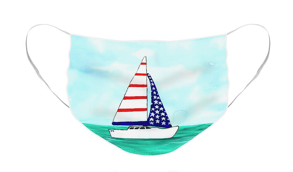Darice Face Mask featuring the painting Stars and Strips Sailboat by Darice Machel McGuire