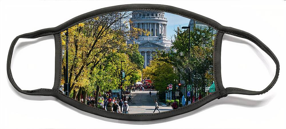 State Street Face Mask featuring the photograph State Street - Madison - Wisconsin by Steven Ralser