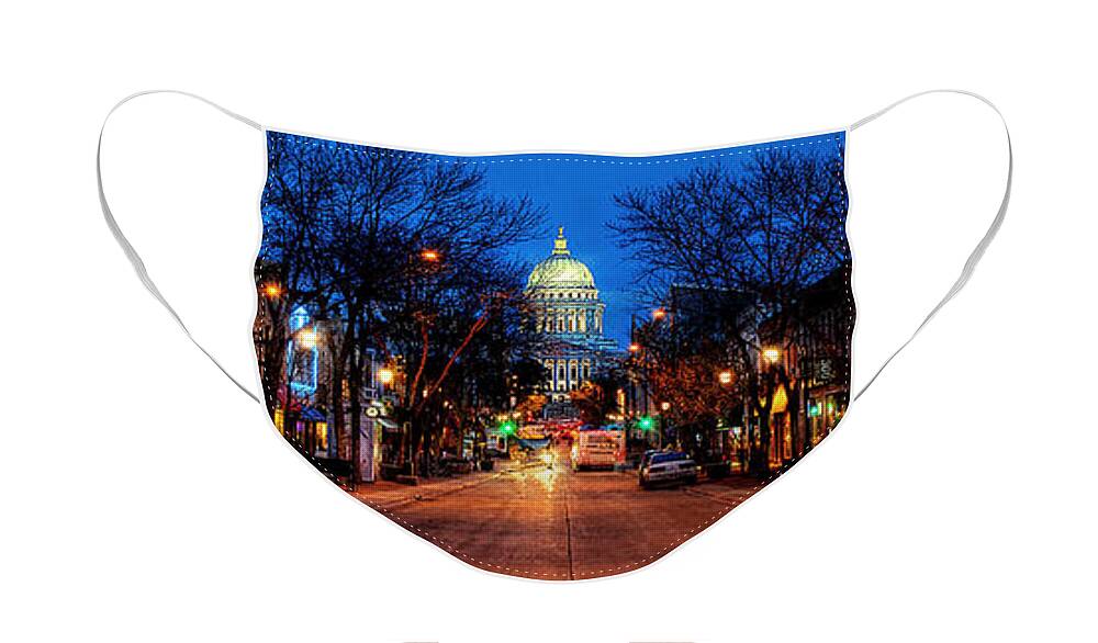 Madison Face Mask featuring the photograph State Street by Rod Melotte