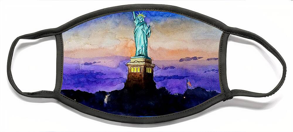 Statue Of Liberty Face Mask featuring the painting Statue of Liberty New York by Christopher Shellhammer