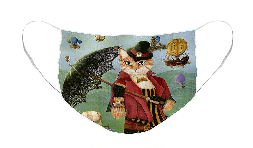 Steampunk Face Mask featuring the painting Steampunk Cat Gal - Victorian Cat by Carrie Hawks