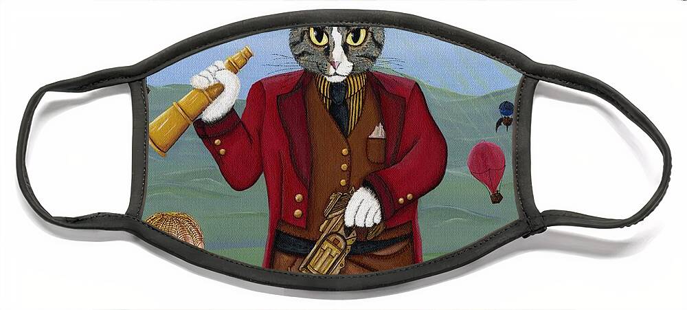 Steampunk Face Mask featuring the painting Steampunk Cat Guy - Victorian Cat by Carrie Hawks