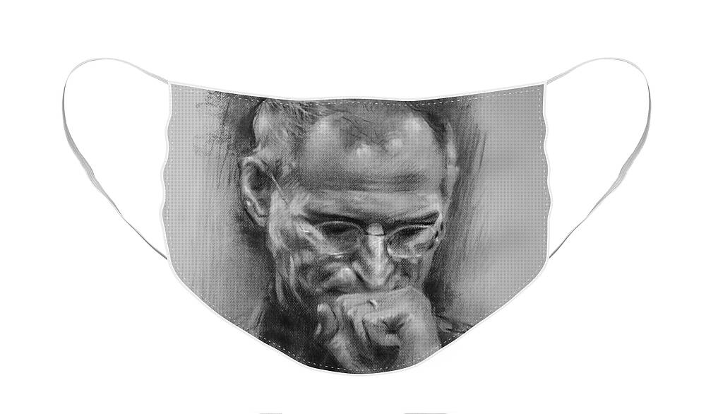 Steve Jobs Face Mask featuring the drawing Steve Jobs by Ylli Haruni