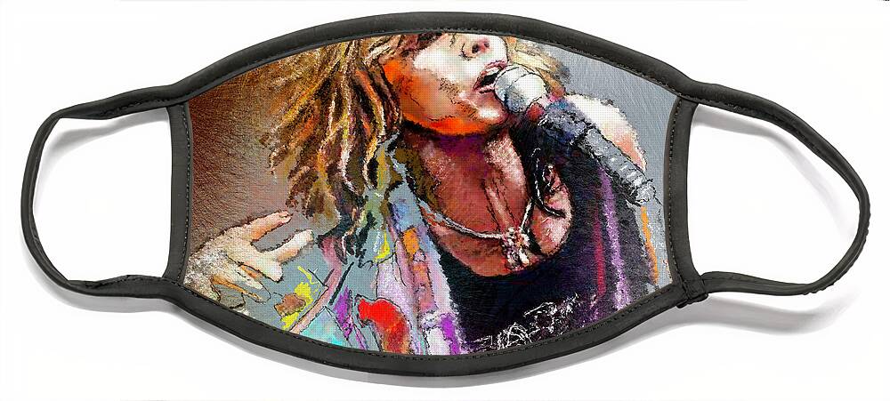 Musicians Face Mask featuring the painting Steven Tyler 02 Aerosmith by Miki De Goodaboom