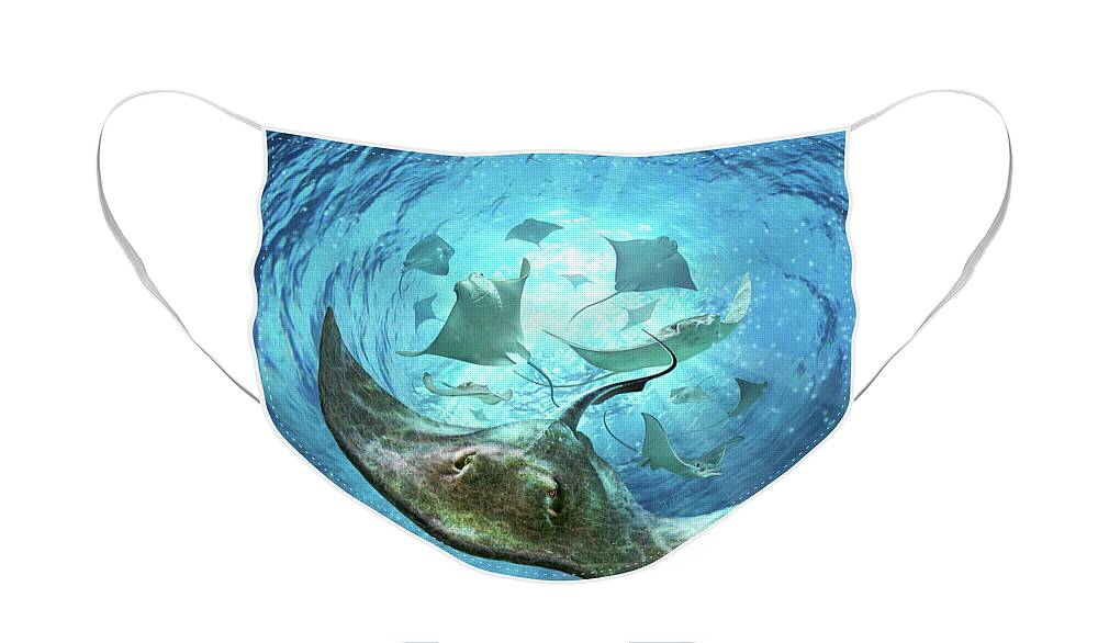 Stingrays Face Mask featuring the digital art Sting Rays by Jerry LoFaro