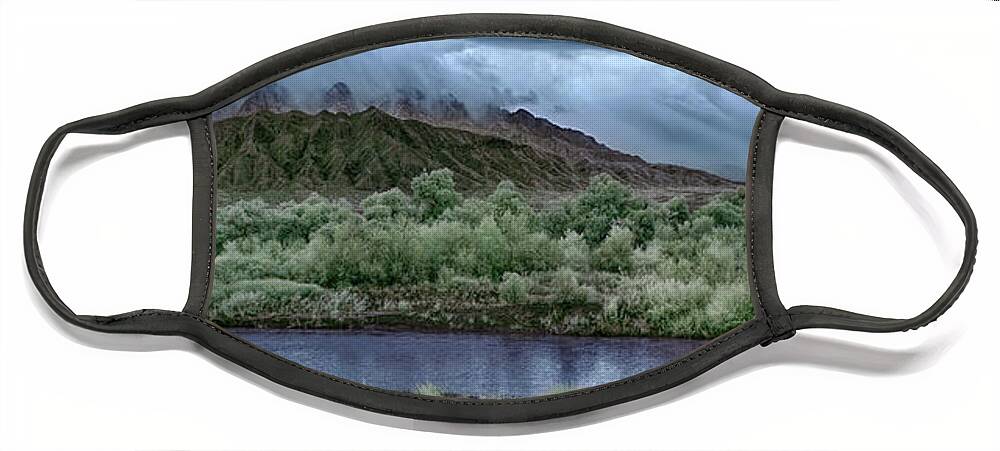 Landscape Face Mask featuring the photograph Storm Over the Sandias by Michael McKenney
