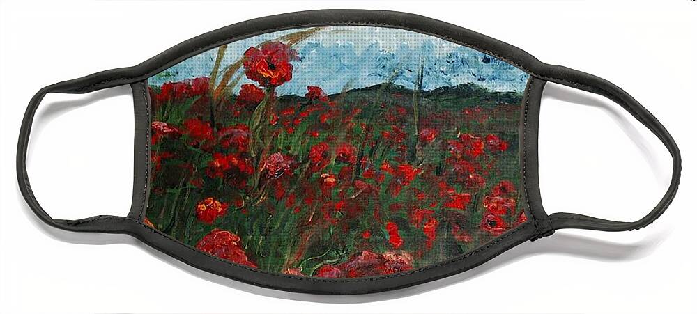 Poppies Face Mask featuring the painting Stormy Poppies by Nadine Rippelmeyer