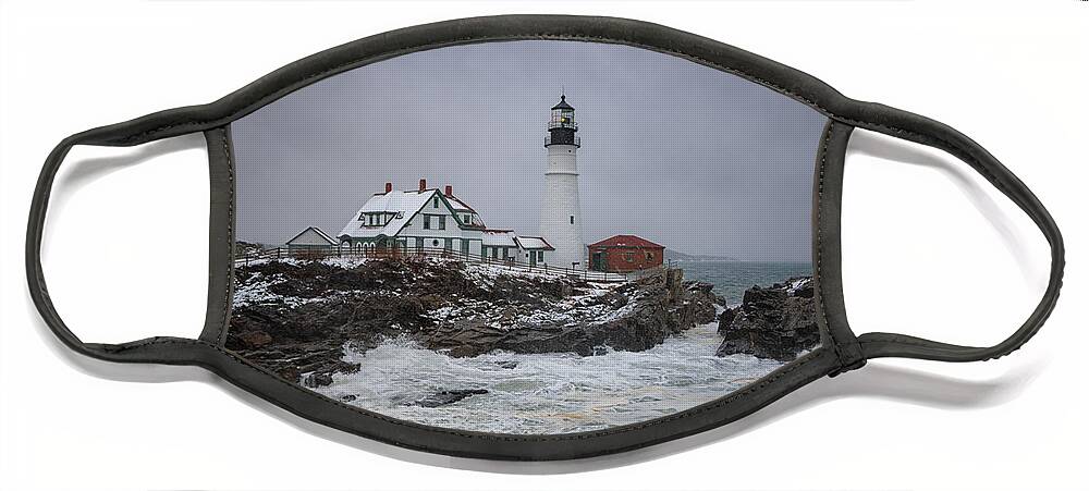 Portland Head Light Face Mask featuring the photograph Stormy Portland Head Light by Elizabeth Dow