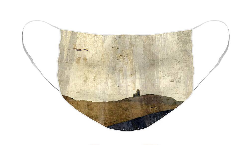 Strata Face Mask featuring the photograph Strata with lighthouse and gull by LemonArt Photography
