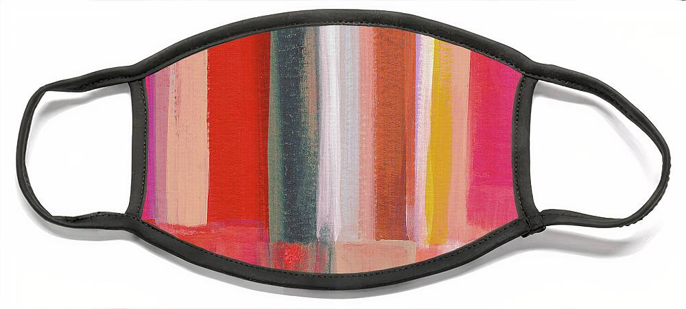 Abstract Modern Scandi Stripes Lines Square Large Colorful Colourful Pink Red Blue White Orange Texture Home Decorairbnb Decorliving Room Artbedroom Artloft Art Corporate Artset Designgallery Wallart By Linda Woodsart For Interior Designersgreeting Cardpillowtotehospitality Arthotel Artart Licensing Face Mask featuring the painting Stroget 1- Art by Linda Woods by Linda Woods