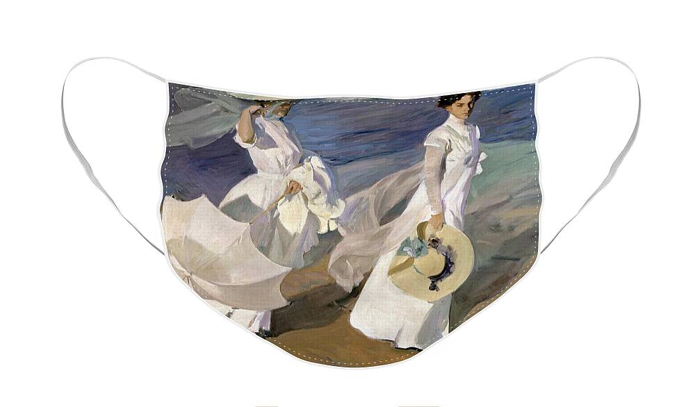 Sorolla Face Mask featuring the painting Strolling along the Seashore by Joaquin Sorolla y Bastida
