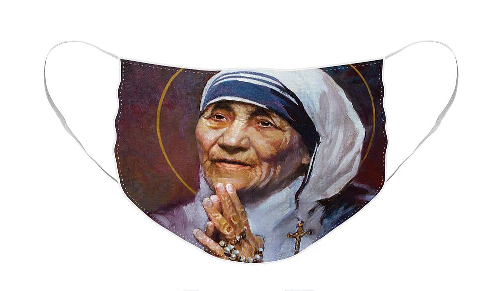 St.teresa Face Mask featuring the painting St.Teresa of Calcutta by Ylli Haruni