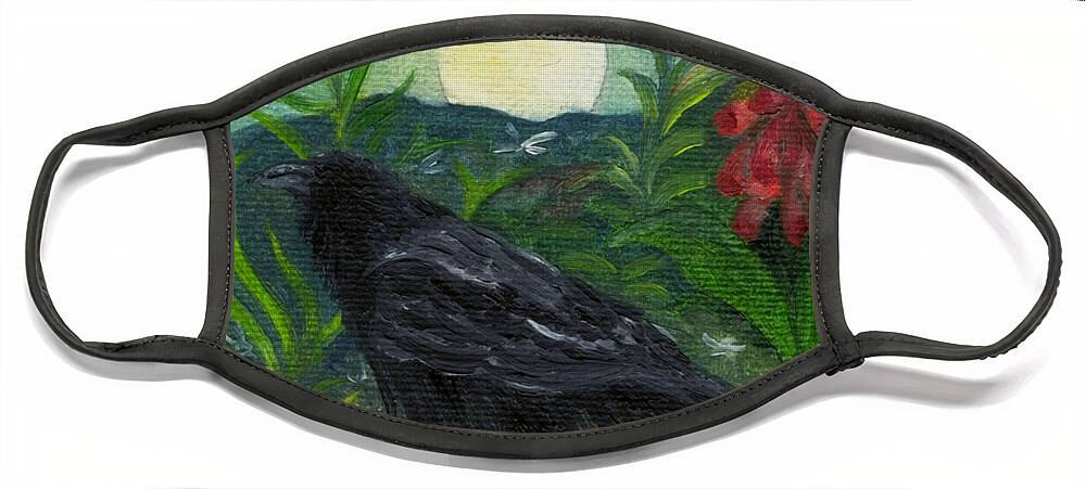 Birds Face Mask featuring the painting Summer Moon Raven by FT McKinstry