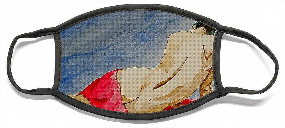 Nudes Red Cloth Face Mask featuring the painting Summer morning 2 by Herschel Fall