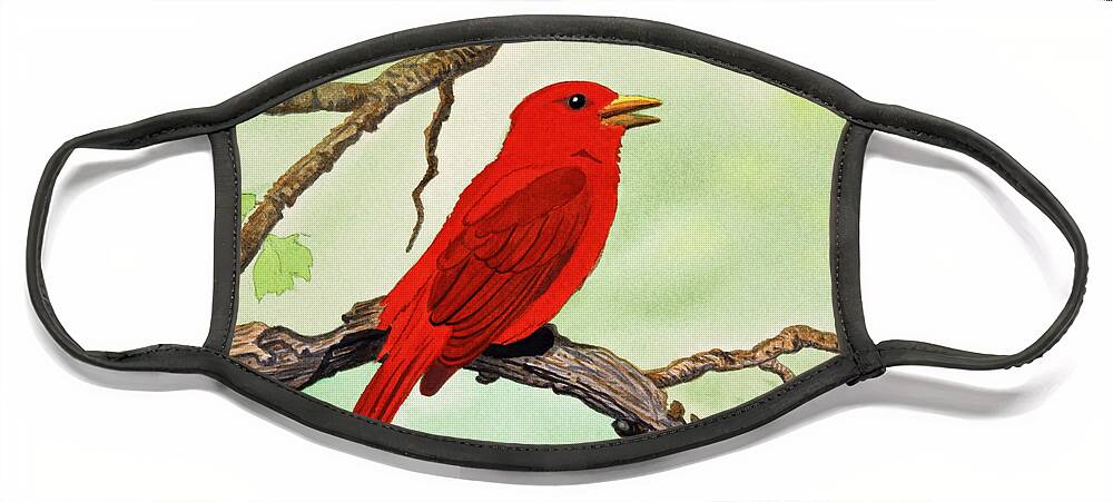 Tanager Face Mask featuring the painting Summer Tanager by Norma Appleton