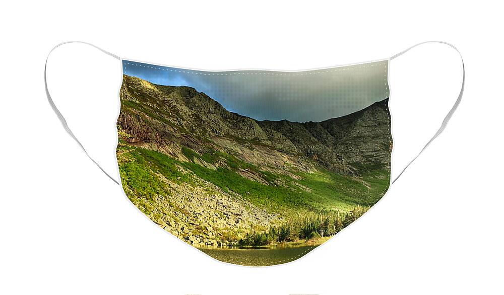 Chimney Pond Face Mask featuring the photograph Sun Shining on Chimney Pond by Elizabeth Dow