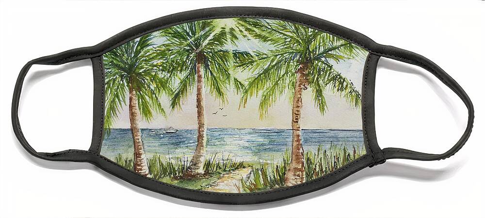Palm Trees Face Mask featuring the painting Sunburst Beach Morning by Janis Lee Colon
