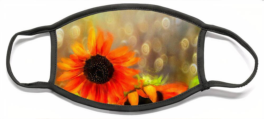 Floral Face Mask featuring the digital art Sunflower Rain by Sand And Chi