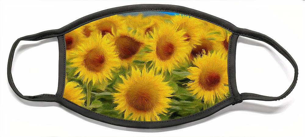 Sunflower Face Mask featuring the painting Sunflowers in the Field by Jeffrey Kolker