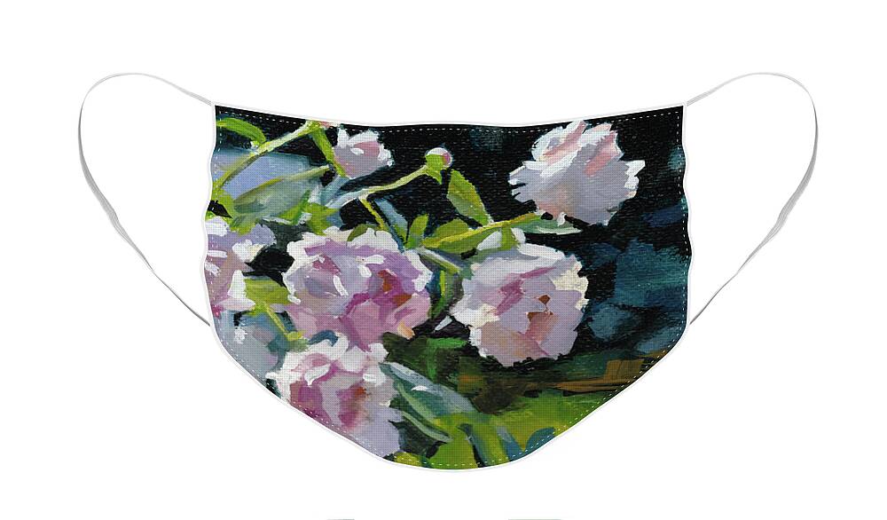 Peonies Face Mask featuring the painting Sunlit peonies by Robyn Bingham