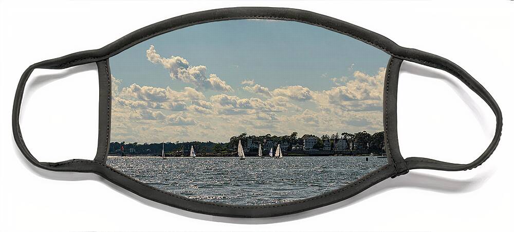 Norwalk Face Mask featuring the photograph Sunlit Sailboats Norwalk Connecticut from the water by Marianne Campolongo