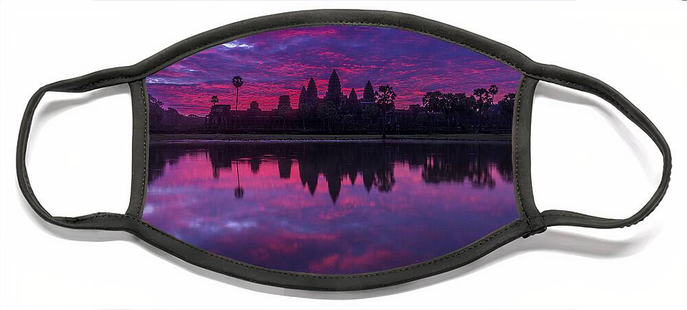 Cambodia Face Mask featuring the photograph Sunrise Angkor Wat Reflection by Mike Reid