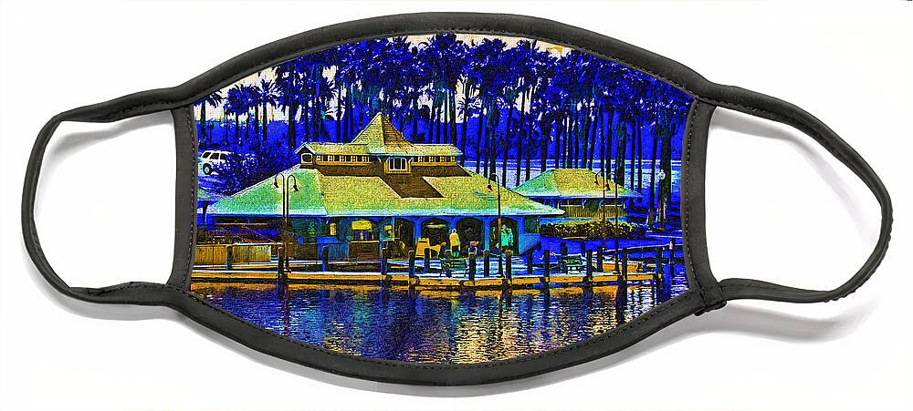 Boathouse Face Mask featuring the digital art Sunrise At The Boat Dock by Kirt Tisdale