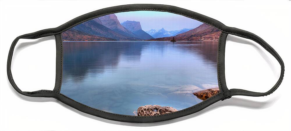 St Mary Face Mask featuring the photograph Sunrise On The Eadge Of St. Mary Lake by Adam Jewell