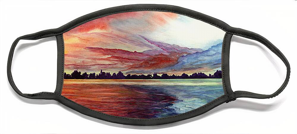 Sunrise Face Mask featuring the painting Sunrise Over Indian Lake by Nancy Cupp