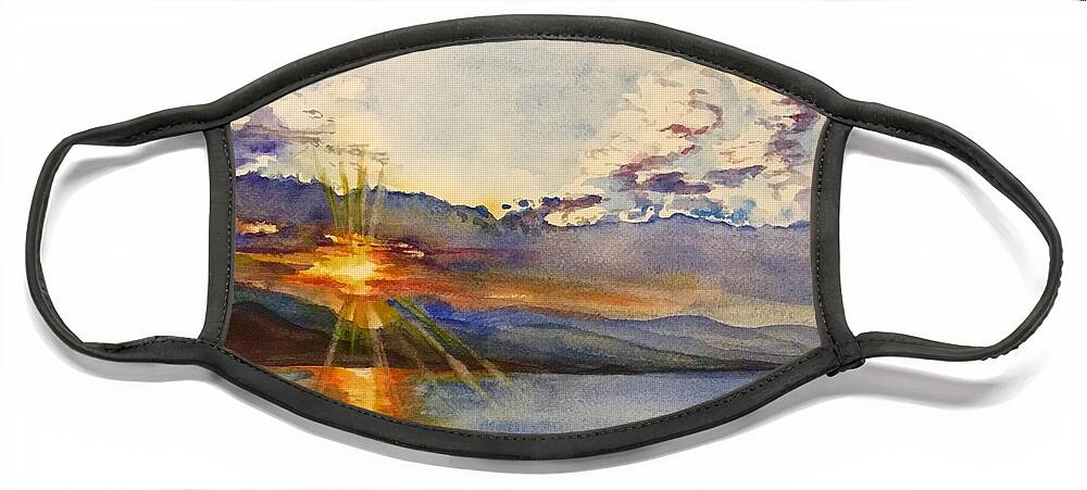 Sun Face Mask featuring the painting Sunrise over the Med by Sonia Mocnik