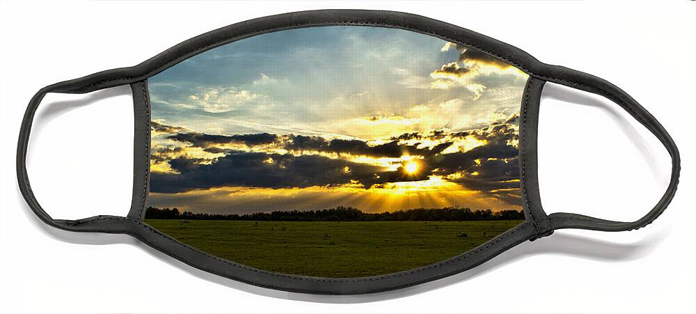 Scenic Face Mask featuring the photograph Sunset Across Open Field by Christopher Holmes