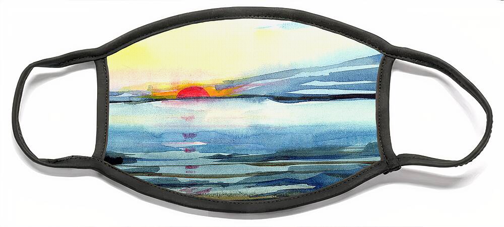 Landscape Seascape Ocean Water Watercolor Sunset Face Mask featuring the painting Sunset by Anil Nene