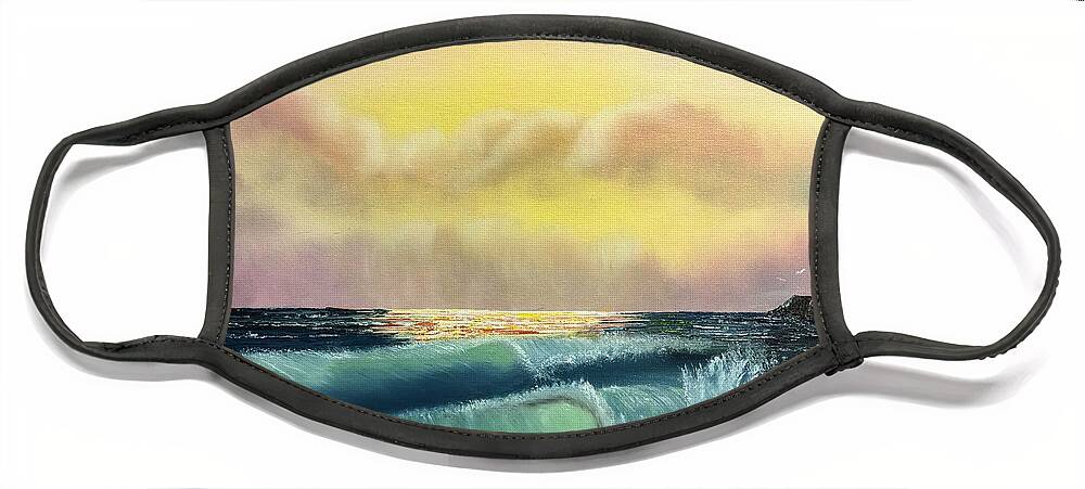 Seascape Face Mask featuring the painting Sunset Beach by Thomas Janos