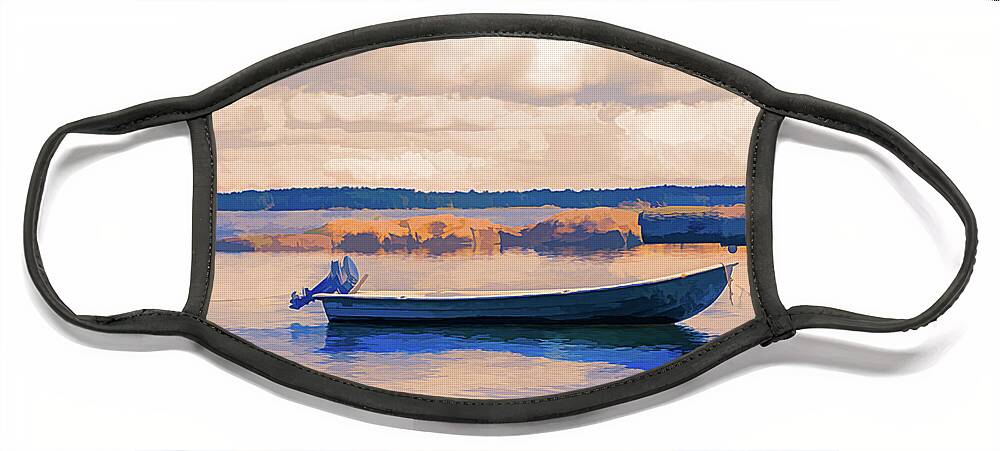 Boats Face Mask featuring the photograph Sunset Blues Painting by Debra and Dave Vanderlaan