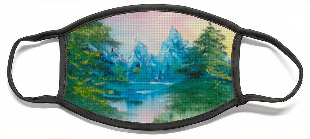 Landscape Face Mask featuring the painting Sunset Lake by Saundra Johnson
