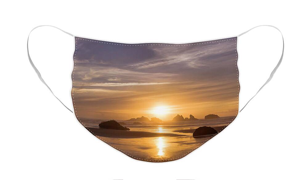 Landscapes Face Mask featuring the photograph Sunset on Bandon Beach by Steven Clark