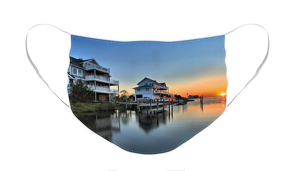 North Carolina Outer Banks Face Mask featuring the photograph Sunset On The OBX Sound by Adam Jewell