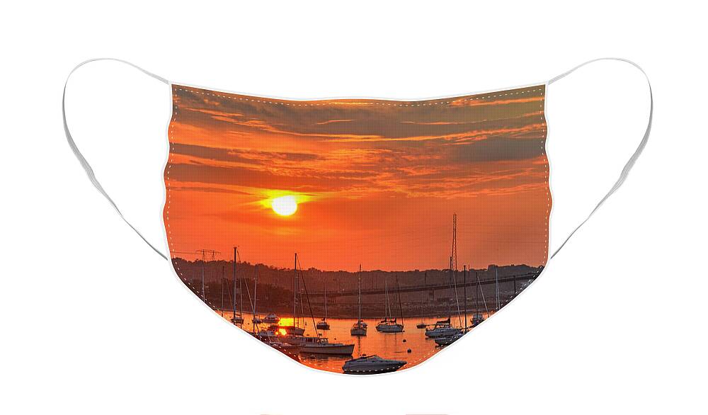 Salem Face Mask featuring the photograph Sunset over Salem Harbor Salem Beverly bridge 2 by Toby McGuire