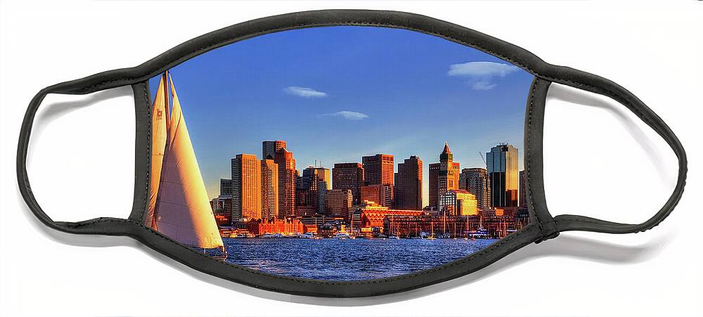 Boston Face Mask featuring the photograph Sunset Sail on Boston Harbor by Joann Vitali