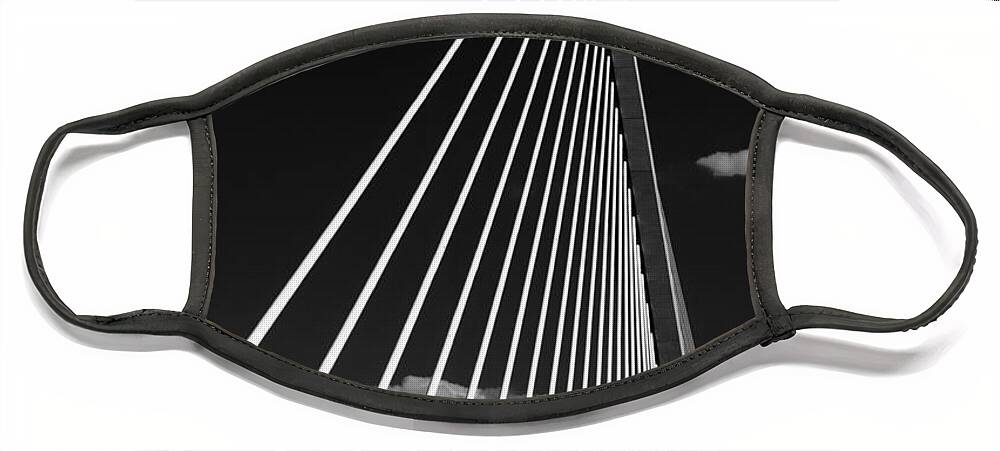 Bridge Face Mask featuring the photograph Sunshine Skyway Bridge - Black and White by Mitch Spence