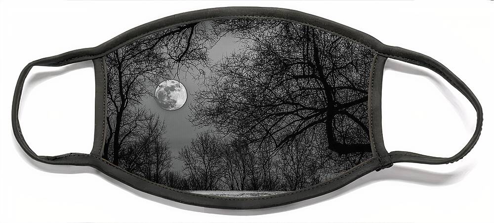 Michigan Face Mask featuring the photograph Super Blue Moon Rising BW by William Christiansen