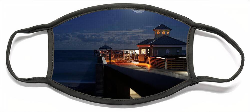 Full Moon Face Mask featuring the photograph Super Moon at Juno Pier by Laura Fasulo