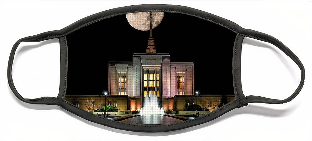 Super Moon Face Mask featuring the photograph Super Moon at Ogden LDS Temple by Michael Ash