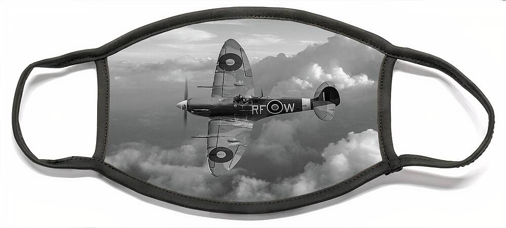 Spitfire Face Mask featuring the photograph Supermarine Spitfire Vb black and white version by Gary Eason