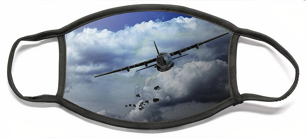 C130 Hercules Face Mask featuring the digital art Supply Drop by Airpower Art
