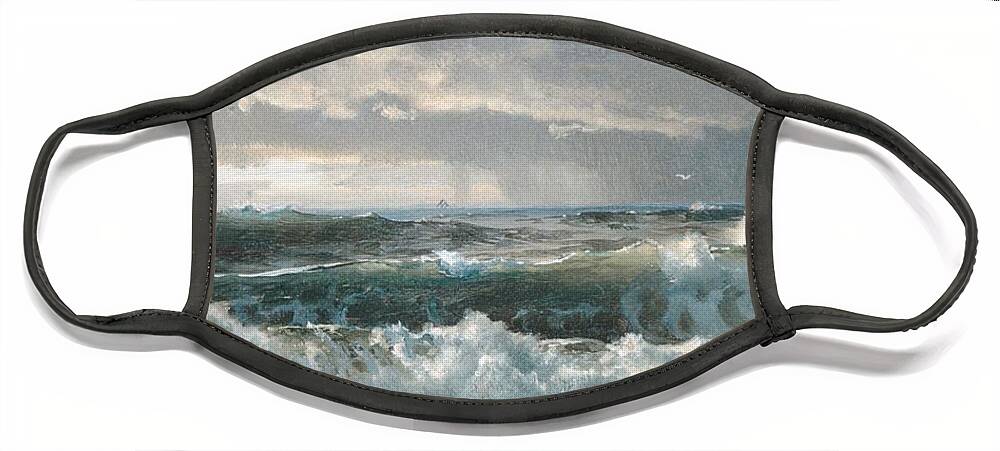 Winslow Homer Face Mask featuring the digital art Surf on the Rocks by Newwwman