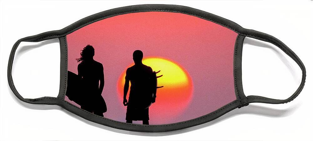  Red Sky Face Mask featuring the photograph Surfers Sunset by Sean Davey