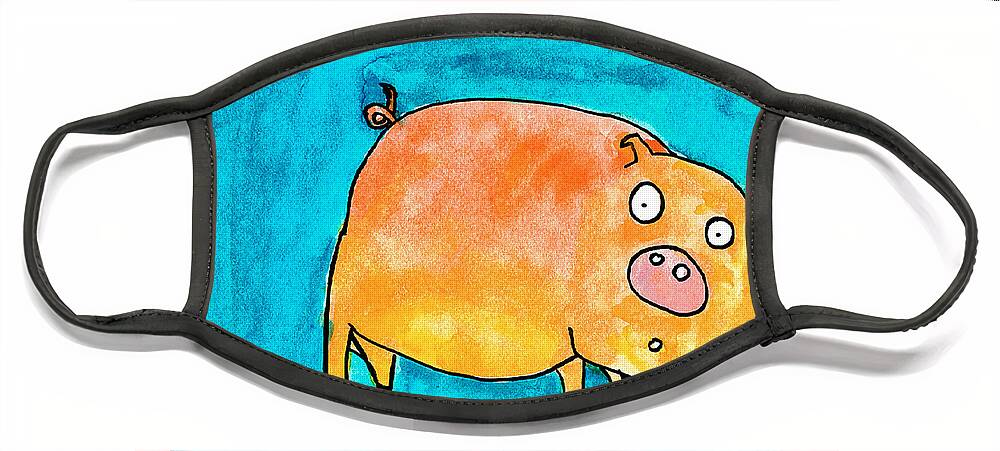 Pig Face Mask featuring the painting Surprised Pig by Nick Abrams Age Thirteen
