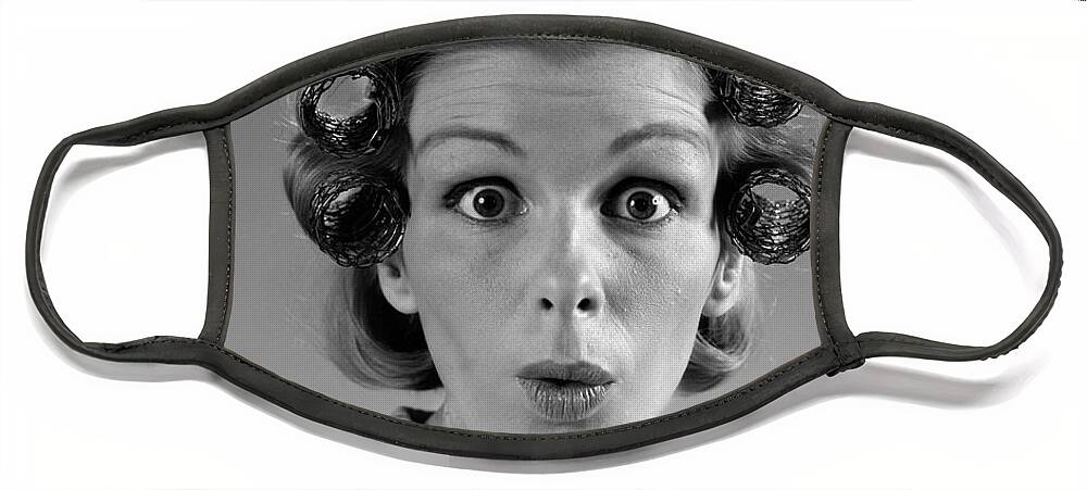 1960s Face Mask featuring the photograph Surprised Woman With Hair In Rollers by H. Armstrong Roberts/ClassicStock